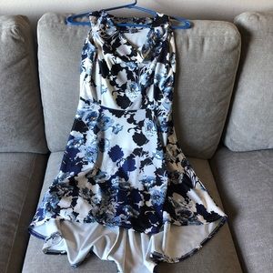 Blue floral asymmetrical flare dress
